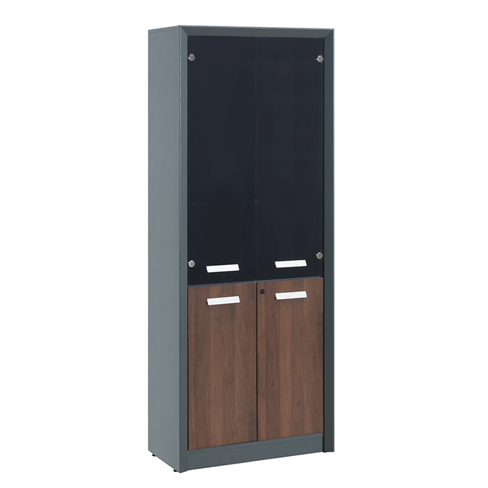 Acmi Cayman High Cabinet with Glass Door L800 x W423 x H2052mm Columbia Walnut/MB Dark Grey