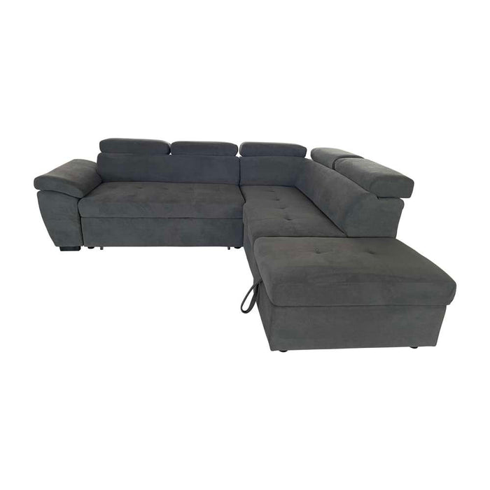 Mia Galen Fabric Corner Sofa with Pull Out Bed Ottoman Dark Grey